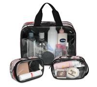 Japan Red Sun Warrior Lot de 3 grandes trousses de maquillage de voyage translucides pour homme et femme - Grande trousse de toilette pour douche, articles de toilette, couleur, L, Trousse de