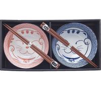Japan Set de 2 bols de 15 cm en rouge-bleu avec motif Maneki