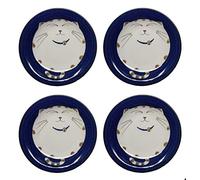 JapanBargain 2560 Lot de 4 assiettes rondes japonaises en porcelaine pour dessert gâteau collation Maneki Neko Motif chat porte-bonheur souriant pour amoureux des chats Assiettes plates fabriquées au