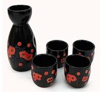JapanBargain 4910 Service à saké en porcelaine avec bouteille à saké et tasses à saké, passe au micro-ondes, 141,7 g, fleur de prunier noir
