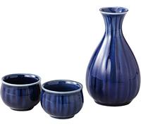 JapanBargain, Ensemble à saké japonais authentique en porcelaine avec carafe à saké et tasses à saki, fabriqué au Japon (aubergine bleue)