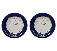 JapanBargain Lot de 2 assiettes rondes japonaises en porcelaine pour dessert, gâteau, collation, Maneki Neko - Motif chat porte-bonheur souriant - Fabriqué au Japon - 16,5 cm - Bleu