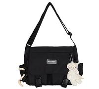 Japane Harajuku Sac à bandoulière solide T Femmes Sac à bandoulière Portable Hi School Book Sac pour le sport Voyage, Noir , as shwon
