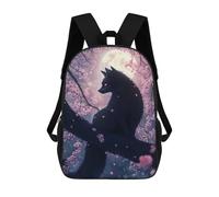 Japanese Black Fox Kitsune Cat in Cherry Blossoms Sac À Dos, Cartable Imprimé En 3D, Sac À Goûter, Sac À Dos De Voyage, Sac À Dos Entre Amis, Sac À Dos Scolaire Pour Filles Et Garçons 17inch