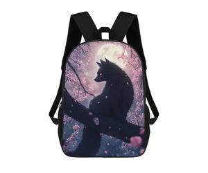 Japanese Black Fox Kitsune Cat in Cherry Blossoms Sac À Dos, Cartable Imprimé En 3D, Sac À Goûter, Sac À Dos De Voyage, Sac À Dos Entre Amis, Sac À Dos Scolaire Pour Filles Et Garçons 17inch