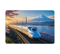 Japanese Bullet Train with Mount Fuji Tapis à Poils Courts 150 x 100 cm | Tapis intérieur doux : adapté à une utilisation toute l'année; avec dos à points PVC antidérapants; près du lit ou du canapé