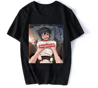 Japanese Cartoon Anime Hentai Senpai Graphic Print Fashion Harajuku Retro Casual Otaku Summer Streetwear Unisex 100% Cotton Short-Sleeve T-Shirts Black L
