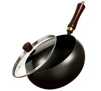 Japanese Cast Iron Pot, Multifunctional Uncoated Non-Stick Cast Iron Wok with Lid, High Purity Frying Pan for Cooking, Heavy Duty Cookware for Induction, Gas & Electric Stoves. (Glass Lid,11.02in)