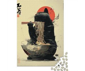 Japanese Cat Eating Noodles-3 Puzzle 1000 Pieces Cadeau Unique Jeu Éducatif Défi Jouet À De Qualité Supérieure Peinture Art pour Adultes Et Enfants À Partir De 14 Ans 70x50cm/1000pcs