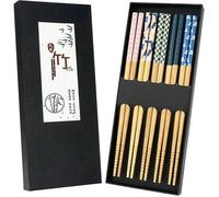 Japanese Chopsticks Set of 5 Pairs Natural Bamboo Chopsticks with Unique Pattern for Asian Dishes like Sushi Rice Noodles