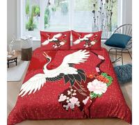 Japanese Crane Art Housse de Couette 3 Pièces Microfibre résistante 3D Imprimée Respirante Traditional Oriental Ensemble De Literie avec Fermeture Éclair Ultra Douce for Fille Double（200x200cm）