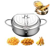 Japanese Deep Fryer Pot, Japanese Style Tempura Frying Pot, 304 Stainless Steel Frying Pot with Thermometer and Oil Drip Drainer Rack, for French Fries, Shrimp, Chicken (Silver,24cm/9.45in)