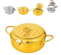 Japanese Deep Fryer Pot, Japanese Style Tempura Frying Pot, With Thermometer And Oil Drip Drainer Rack, For French Fries, Shrimp, Chicken (Gold,M)