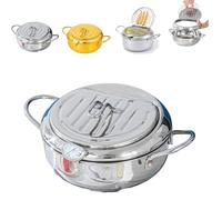Japanese Deep Fryer Pot, Japanese Style Tempura Frying Pot, With Thermometer And Oil Drip Drainer Rack, For French Fries, Shrimp, Chicken (Silver,S)