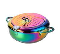 Japanese Deep Fryer Pot,Stainless Steel Frying Pot with Thermometer and Oil Drip Drainer Rack,for French Fries,Shrimp,Chicken (D)