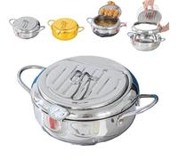 Japanese Deep Fryer Pot, Stainless Steel Frying Pot with Thermometer and Oil Drip Drainer Rack, Japanese Tempura Frying Pot for French Fries, Shrimp, Chicken (Silver,20cm/7.87In)