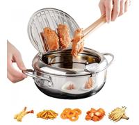 Japanese Deep Fryer Pot, Stainless Steel Frying Pot with Thermometer and Oil Drip Drainer Rack, Japanese Tempura Deep Fryer, Japanese Deep Fryer with Temperature Gauge (20cm/7.9in(2.2L capacity))