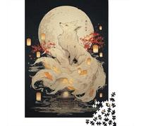 Japanese Fox Spirit Art Print-8 Panneau Métallique Rustique 52x38cm/1000pcs pour Le Salon, Idée Cadeau De Crémaillère pour Les Amateurs De Plaques Métal