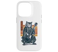 Japanese Guitar Cat Samurai Retro Electric Guitar Vintage Coque pour iPhone 14 Pro