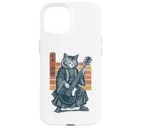 Japanese Guitar Cat Samurai Retro Electric Guitar Vintage Coque pour iPhone 15