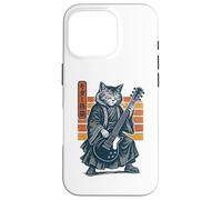 Japanese Guitar Cat Samurai Retro Electric Guitar Vintage Coque pour iPhone 16 Pro