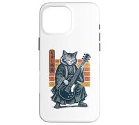 Japanese Guitar Cat Samurai Retro Electric Guitar Vintage Coque pour iPhone 16 Pro Max