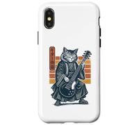 Japanese Guitar Cat Samurai Retro Electric Guitar Vintage Coque pour iPhone X/XS