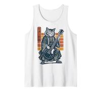 Japanese Guitar Cat Samurai Retro Electric Guitar Vintage Débardeur