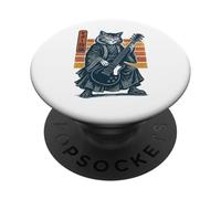 Japanese Guitar Cat Samurai Retro Electric Guitar Vintage PopSockets PopGrip Adhésif