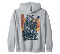 Japanese Guitar Cat Samurai Retro Electric Guitar Vintage Sweat à Capuche
