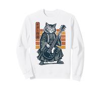 Japanese Guitar Cat Samurai Retro Electric Guitar Vintage Sweatshirt