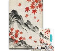 Japanese Ink Painting with Red Maple Leaves Puzzle en Bois, 300 pièces