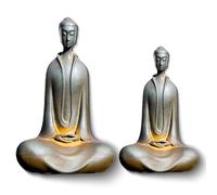Japanese Iron Zazen Buddha, Zazen Buddha Statue Indoor, Rust Buddha, New Meditation Buddha Home Decor for Spiritual Room, Buddha Decor, Zen Decor (Style A,Large+Small)