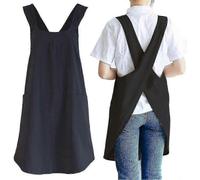 Japanese Linen Cross Back Kitchen Cooking Aprons for Men with Pockets for Baking Painting Gardening