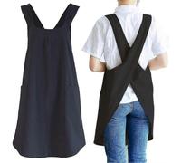 Japanese Linen Cross Back Kitchen Cooking Aprons for Men with Pockets for Baking Painting Gardening Cleaning Black Tw