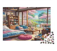 Japanese Living Room Jigsaw Puzzle 1000 Pièces Matériau Recyclable Bright & Airy Puzzles for Elderly Soulage la Démence Sénile Activité Amusante Excellente Idée de Cadeau 70x50cm/1000pcs