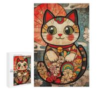 Japanese Lucky Cat Art Print Puzzle 1000 Pièces Educa Jouet en Bois Cadeau Unique Décoration Intérieure Jeu Éducatif Challenge Toy Adultes Et Enfants À Partir De 14 Ans 1000 PCS