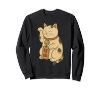 Japanese Lucky Cat Maneki-Neko, Ukiyo-E Cat with Raised Arm Sweatshirt