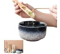 Japanese Matcha Tea Set 6PCS - Matcha Whisk Set Includes Ceramic Bowl with Spout, Bamboo Chasen, Scoop, Strainer, Holder & Spoon - Traditional Matcha Kit for Home, Office & Mindful Tea Rituals