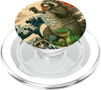 Japanese Raccoon with Funny Animals, Raccoonzilla Graphic PopSockets PopGrip pour MagSafe