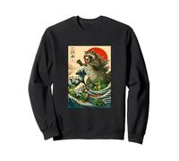 Japanese Raccoon with Funny Animals, Raccoonzilla Graphic Sweatshirt