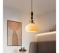 Japanese Retro Pumpkin Brass Wood Pendant Lamp White Ceramic Chandelier Bar Living Room Suspended Lamps Bedroom Bedside Drop Lights Interesting