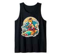 Japanese Samurai Cat Retro Ginger Tabby Cat Surfing Débardeur