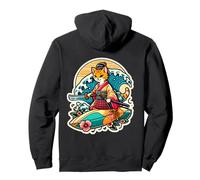 Japanese Samurai Cat Retro Ginger Tabby Cat Surfing Sweat à Capuche
