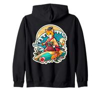 Japanese Samurai Cat Retro Ginger Tabby Cat Surfing Sweat à Capuche