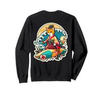 Japanese Samurai Cat Retro Ginger Tabby Cat Surfing Sweatshirt