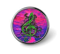 Japanese Snake Musical Notes Round Brooch Pin Badge Lapel Tie Pin for Women Men Office Worker Teacher Decor