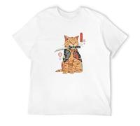 Japanese Style Cat Anime Samurai Sword Cotton T Shirt Summer Cool Ptinted T Shirts Street Funny Short Sleeve Top Men Rock Tshirt White 3XL