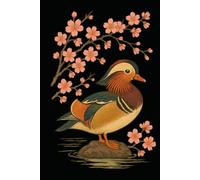 Japanese Style Mandarin Duck Dot Grid with Sakura: 120-page journal featuring elegant Japanese art of a Mandarin duck and cherry blossoms
