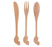 Japanese Style Wooden Cutlery Set | Long Handle Cat Design Utensils for Picnic/BBQ/Travel | Wood Spoon Kitchen Tool